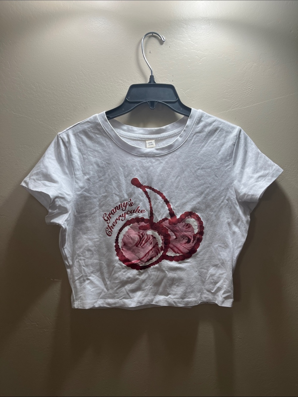 White 'Granny's Cherrycake' Graphic Crop Tee